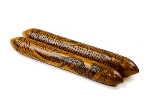 Clap Sticks Rounded Redgum Kangaroo Burnt Design Approx 25cm