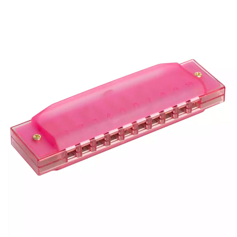 TRANSPARENT PINK BLUES HARMONICA Key C C/W Carry Case