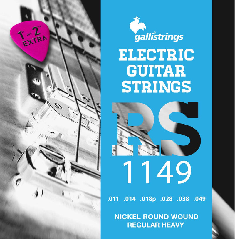 Galli Nickel Heavy Regular Electric Guitar Strings, 011-049 Free Pick & Extra E & B String Free