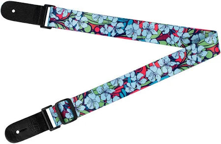 XTR Poly Ukulele Strap Green Floral Leather Ends